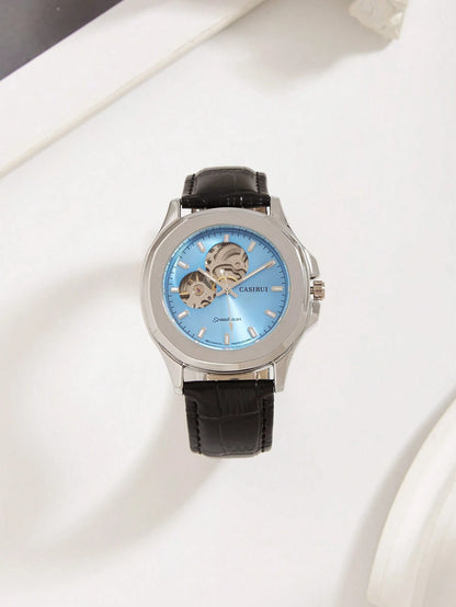 Automatische Herrenuhr mit Skelett-Zifferblatt und Edelstahl-Meshband