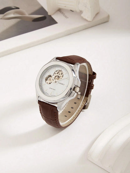 Automatische Herrenuhr mit Skelett-Zifferblatt und Edelstahl-Meshband