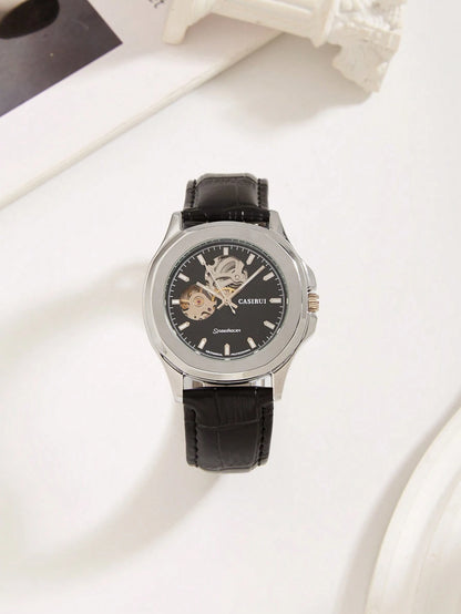 Automatische Herrenuhr mit Skelett-Zifferblatt und Edelstahl-Meshband