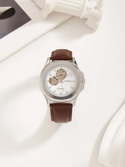 Automatische Herrenuhr mit Skelett-Zifferblatt und Edelstahl-Meshband