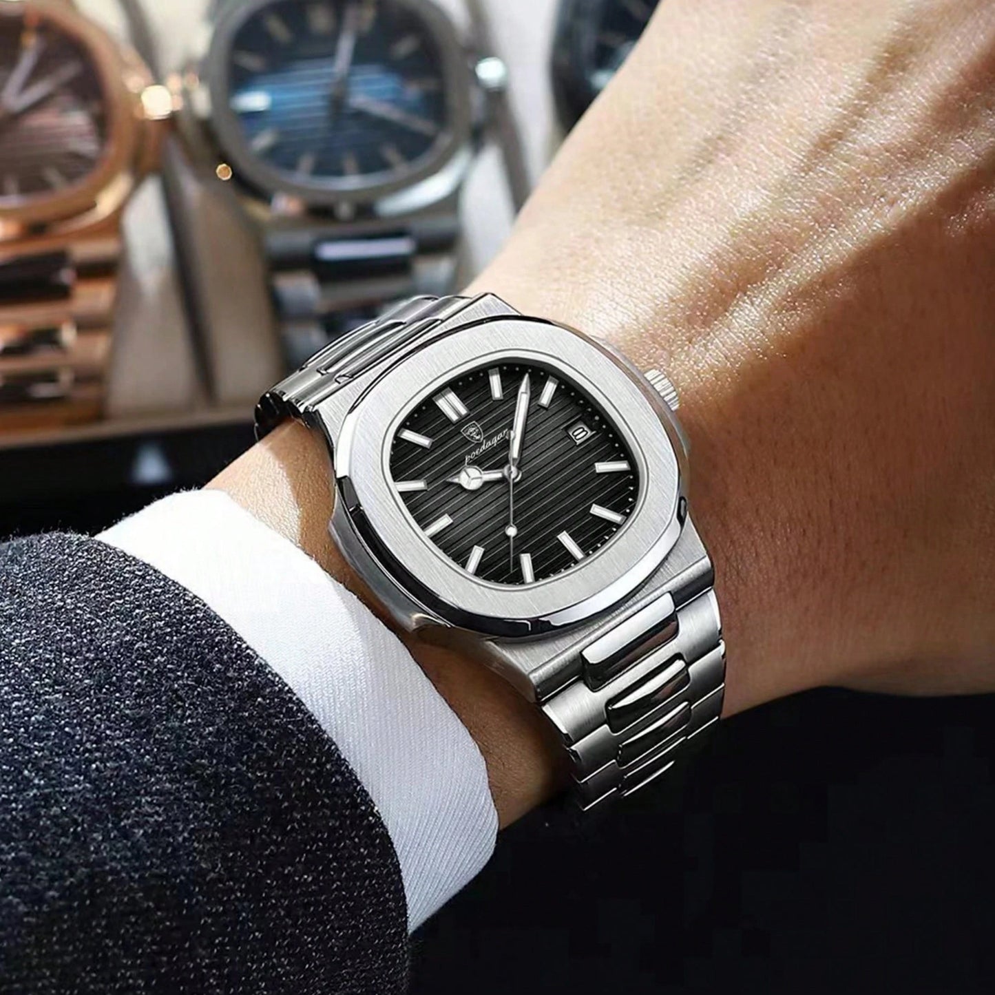 Luxuriöse Herren-Quadrantuhr aus 316L Edelstahl