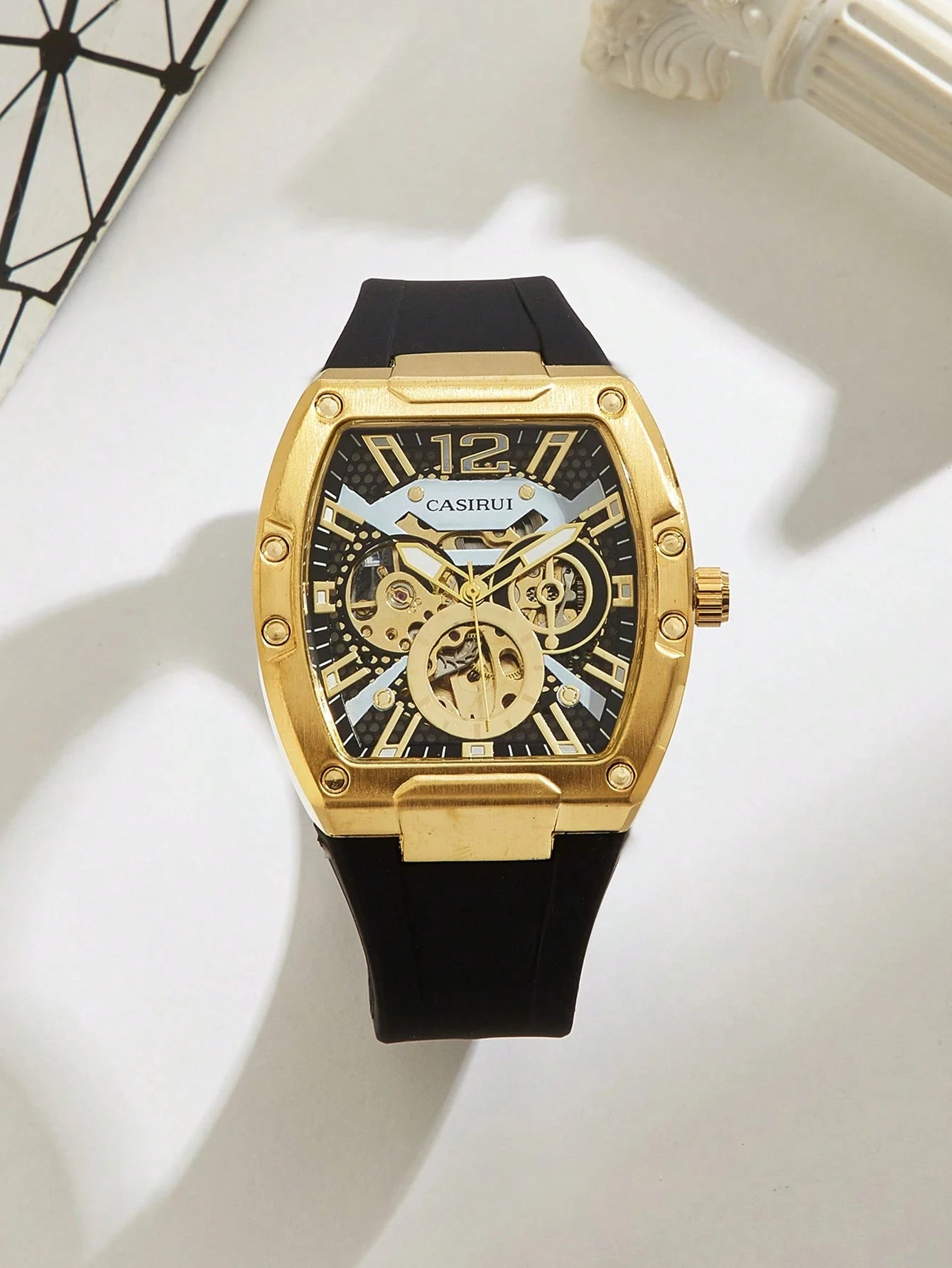 Automatische Herren-Skelettuhr mit Silikonarmband