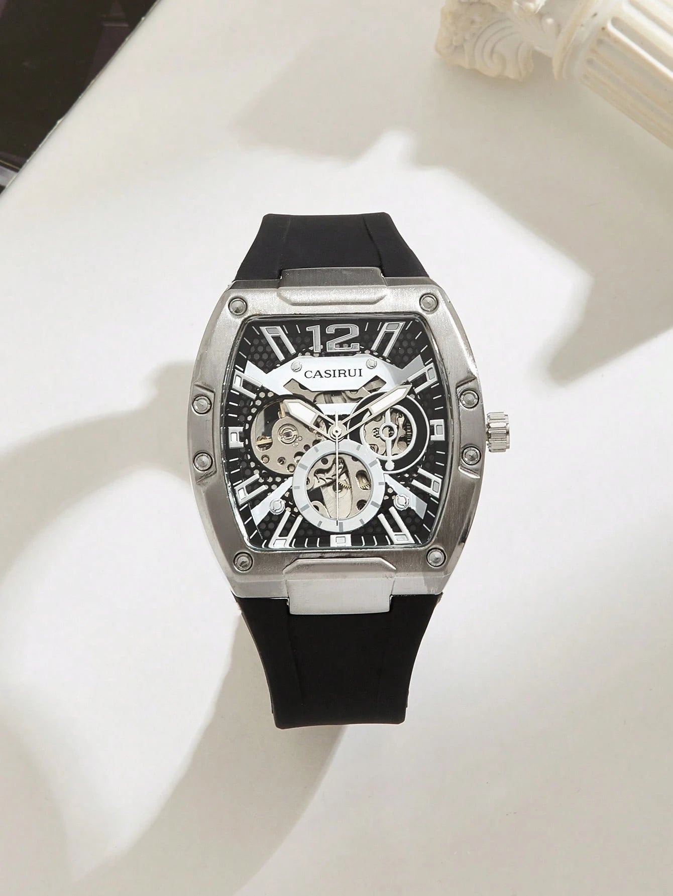 Automatische Herren-Skelettuhr mit Silikonarmband