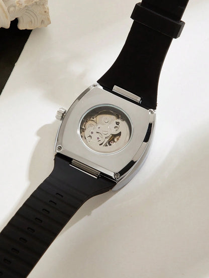 Automatische Herren-Skelettuhr mit Silikonarmband