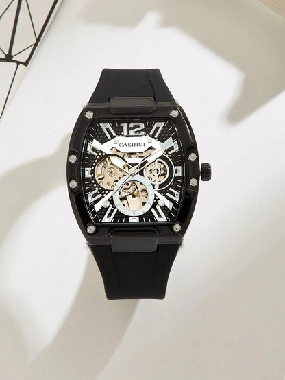 Automatische Herren-Skelettuhr mit Silikonarmband