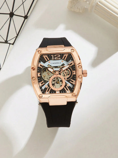 Automatische Herren-Skelettuhr mit Silikonarmband