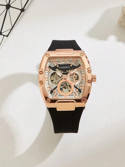 Automatische Herren-Skelettuhr mit Silikonarmband