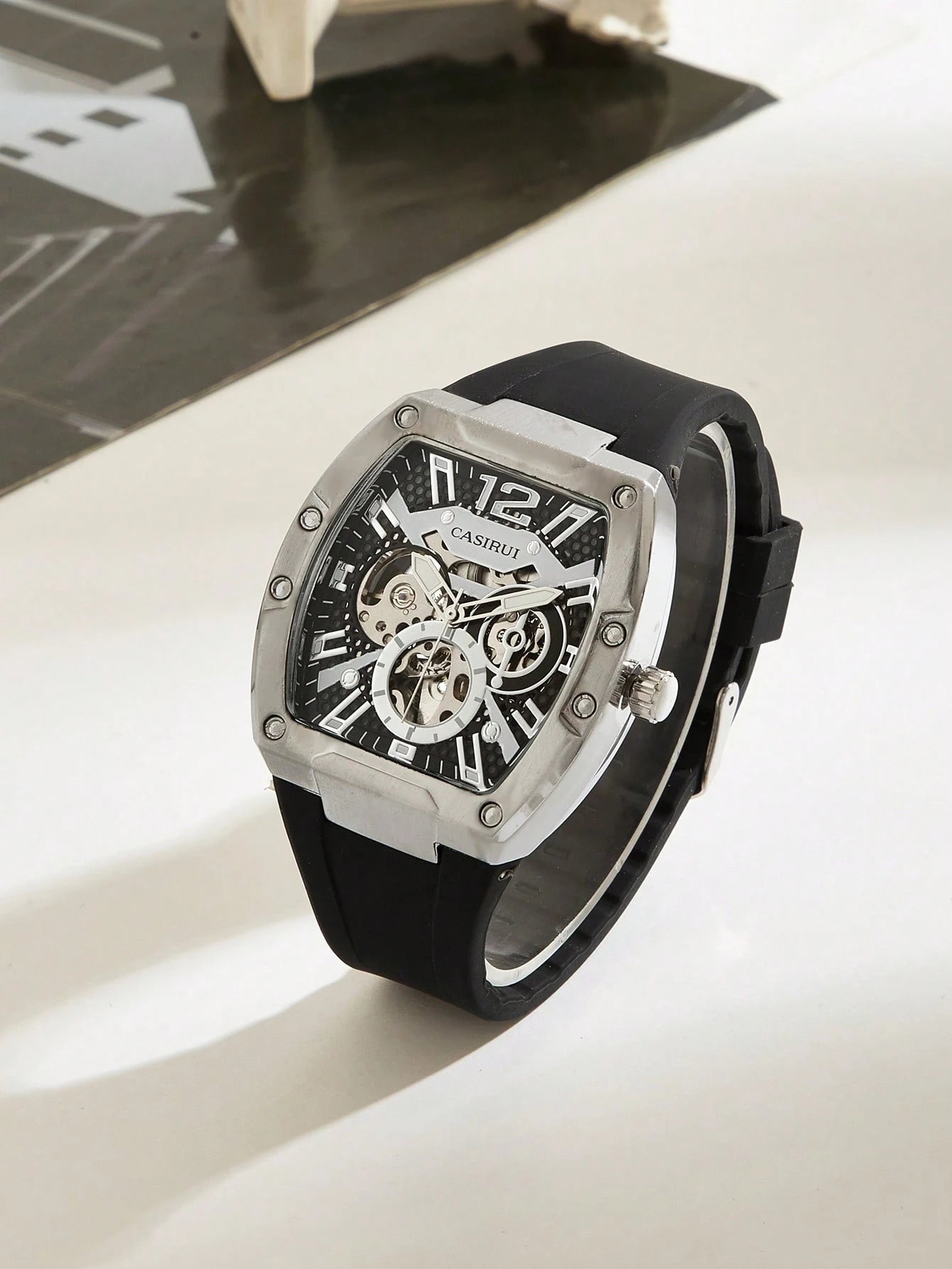 Automatische Herren-Skelettuhr mit Silikonarmband