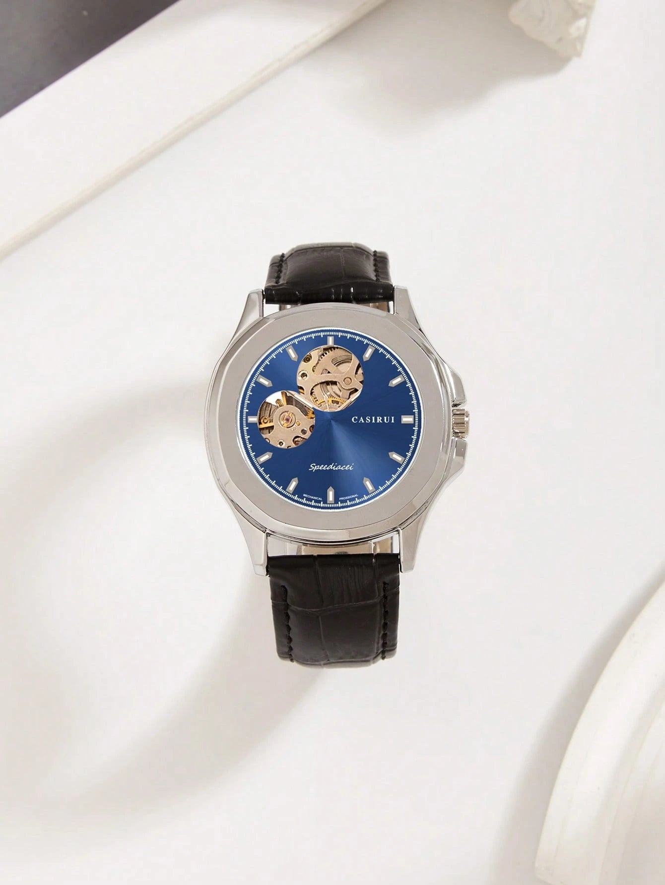 Automatische Herrenuhr mit Skelett-Zifferblatt und Edelstahl-Meshband