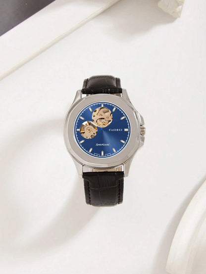 Automatische Herrenuhr mit Skelett-Zifferblatt und Edelstahl-Meshband