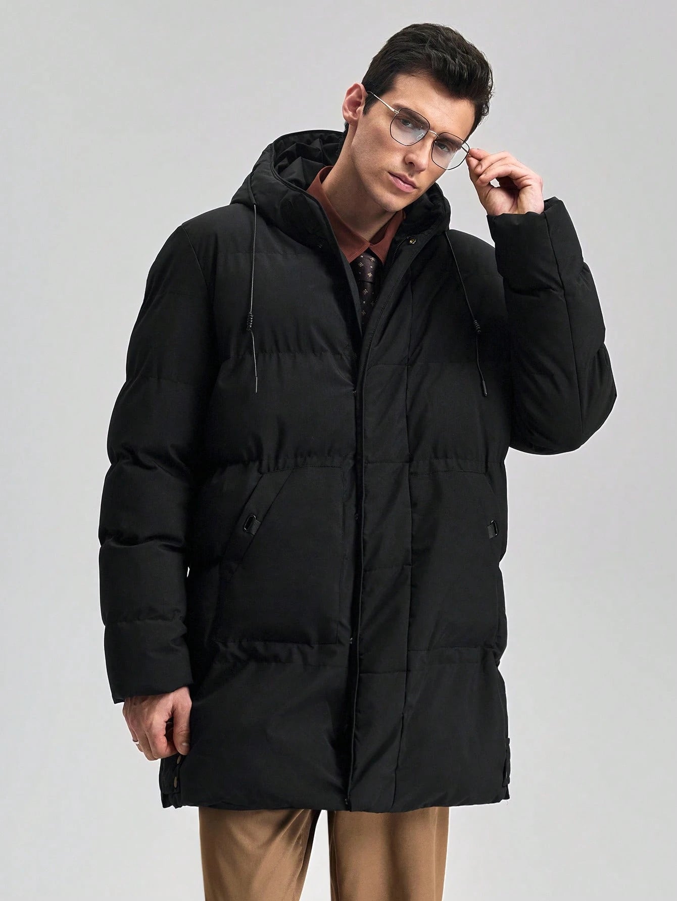 Facuri Herren Steppmantel mit Kapuze